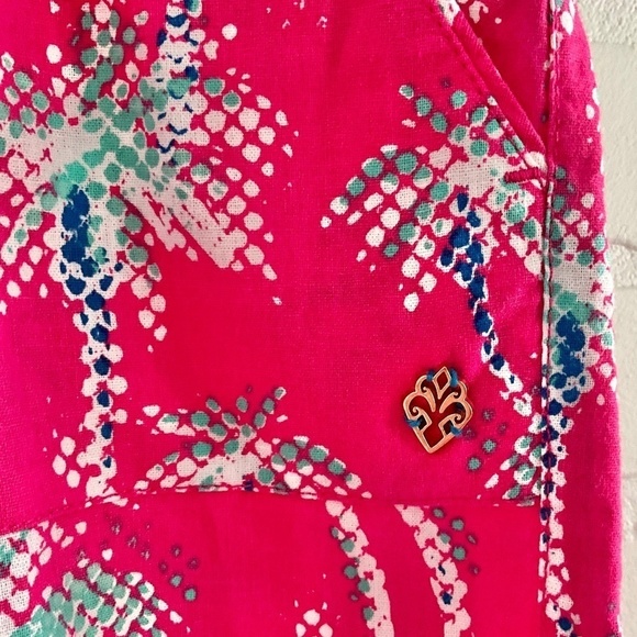 Hatley Shorts High Waisted Linen Hot Pink Lilly Pulitzer vibe Palm Tree Print M - Picture 7 of 11